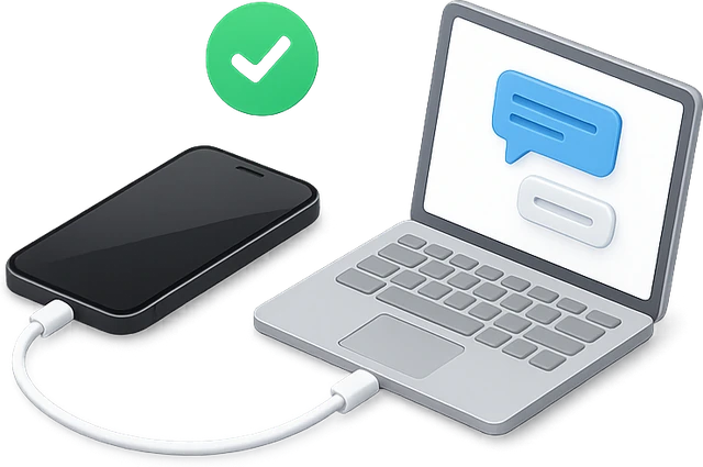 An iPhone connected to a Windows laptop with a USB cable