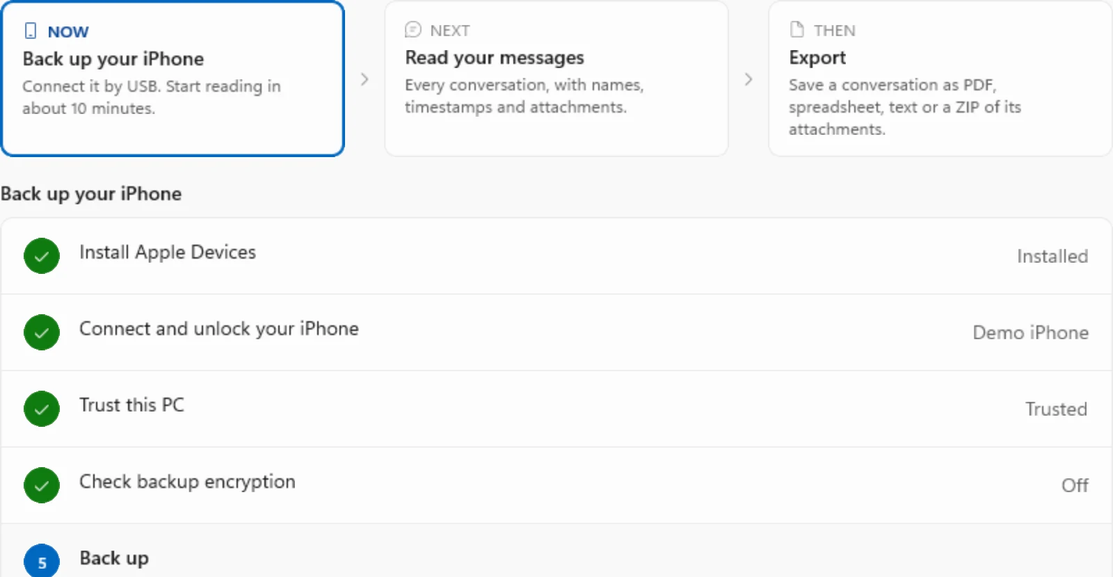 TextPort for Windows setup checking Apple Devices and the iPhone connection