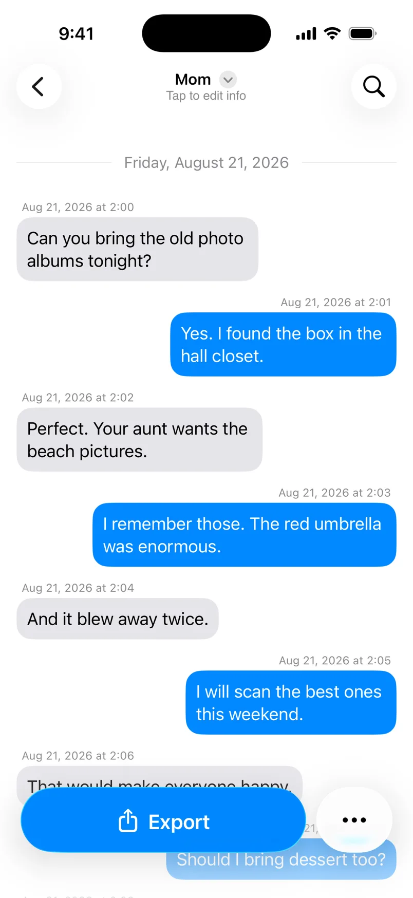 A saved chat in TextPort