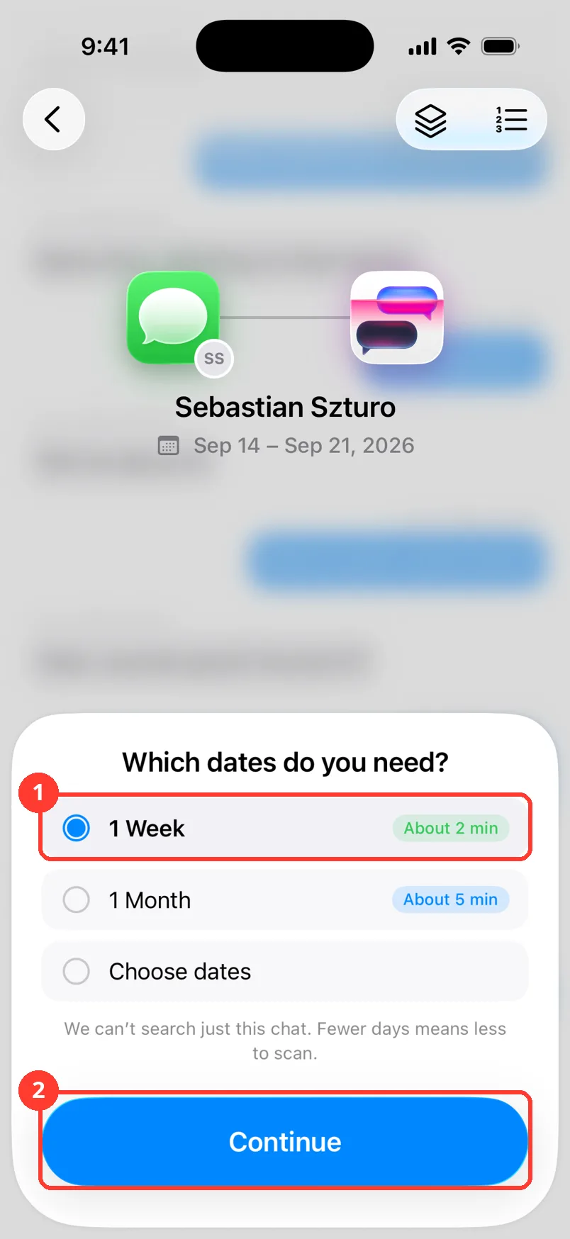 The Which dates do you need sheet with 1 Week, 1 Month, and Choose dates