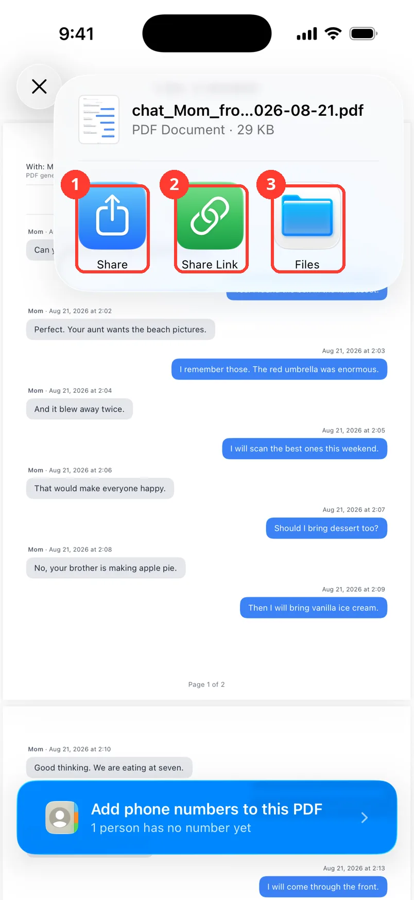 The iOS share sheet with Copy, Markup, Print, and Save to Files