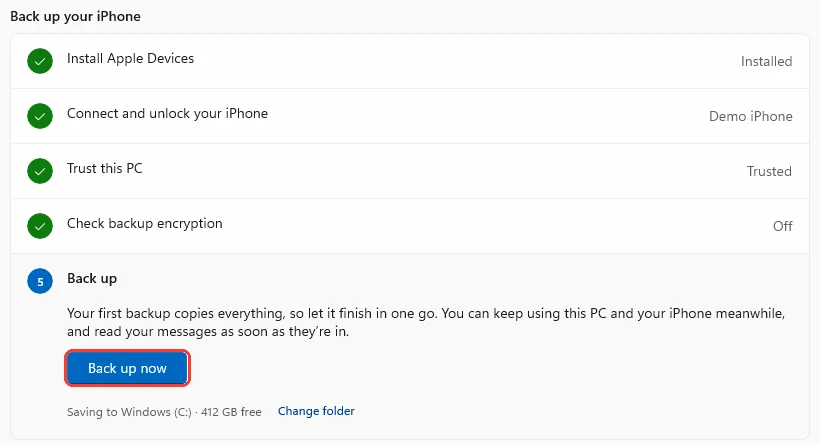 All checks done in TextPort for Windows with the Back up now button highlighted