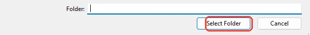 The Windows folder picker with the Select Folder button highlighted