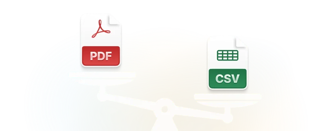 Bir terazide dengelenmiş PDF ve CSV dışa aktarma belgeleri