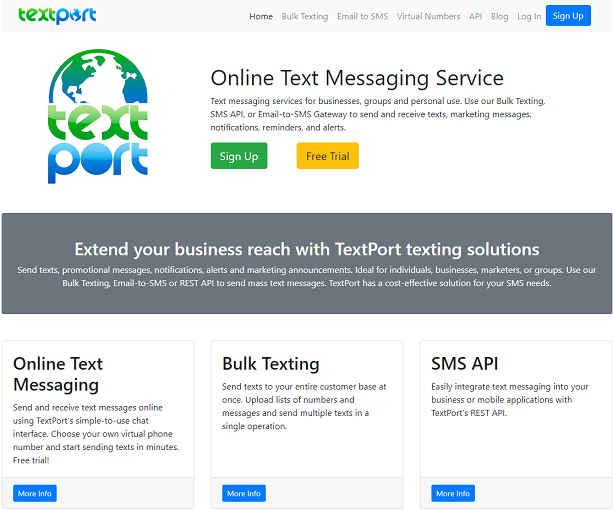 TextPort online text messaging home page